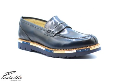 MOCASSINI COLLEGE UOMO BLU ARTIGIANALE ZEPPA TRICOLORE 4397