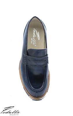 MOCASSINI COLLEGE UOMO BLU ARTIGIANALE ZEPPA TRICOLORE 4397