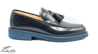 MOCASSINO UOMO CON NAPPINE, ABRASIVATO BLU FONDO BLU 313