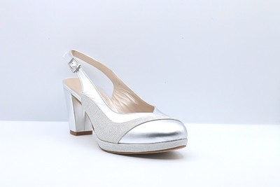SCARPA DONNA PEDULLA' CERIMONIA 7013 SATIN ARGENTO GALASSIA ARGENTO TACCO 60 PLATEAU 1 CM