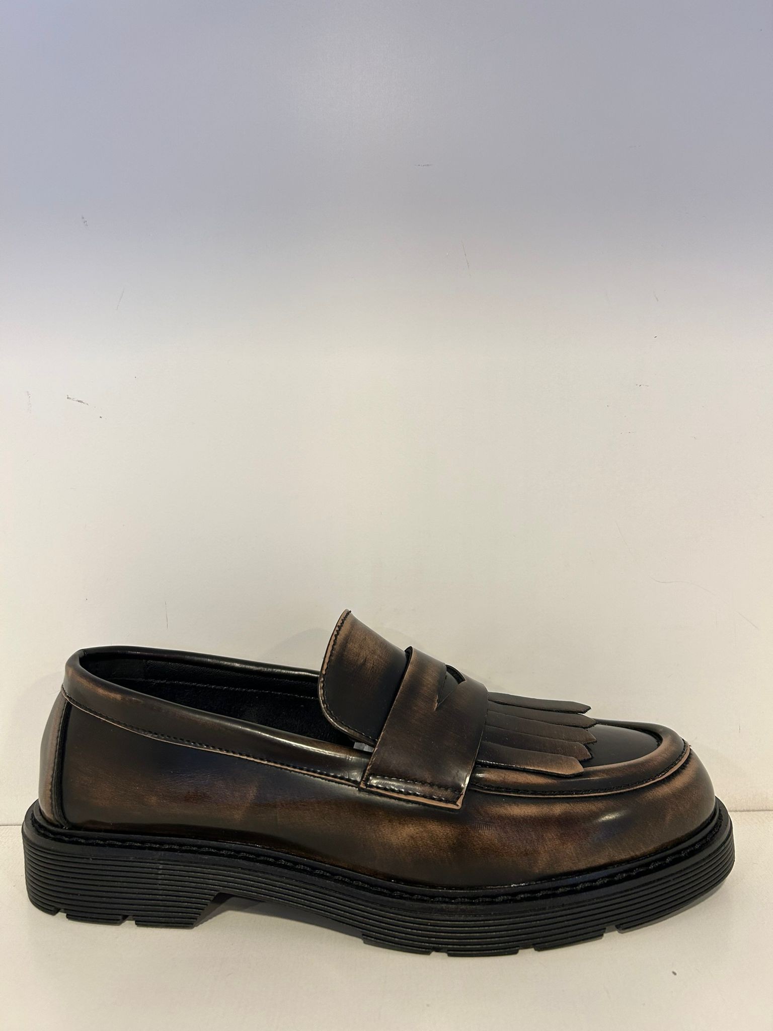 MOCASSINO PEDULLA' DONNA IN PELLE TAUPE E NERA ART. ASTRY021